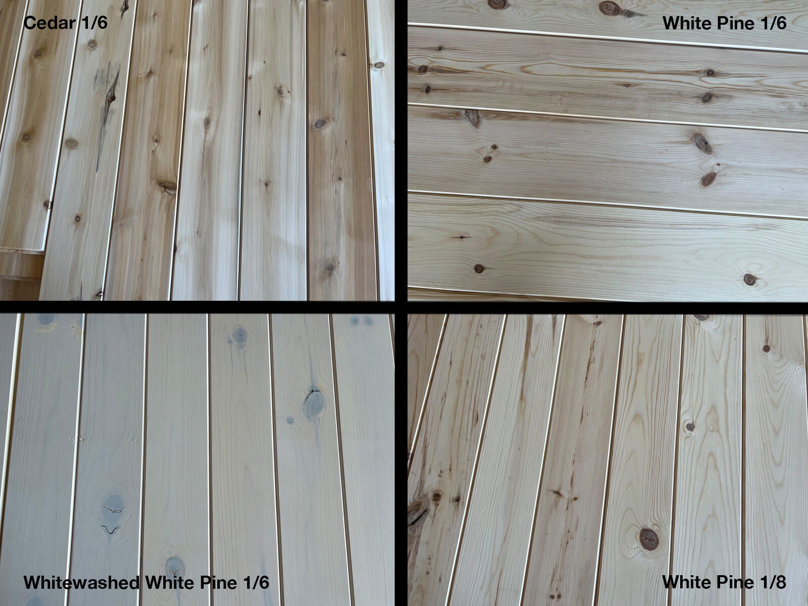 Discount Building Materials Michigan cedar pine, whitewashed white pine, cabin grade pine